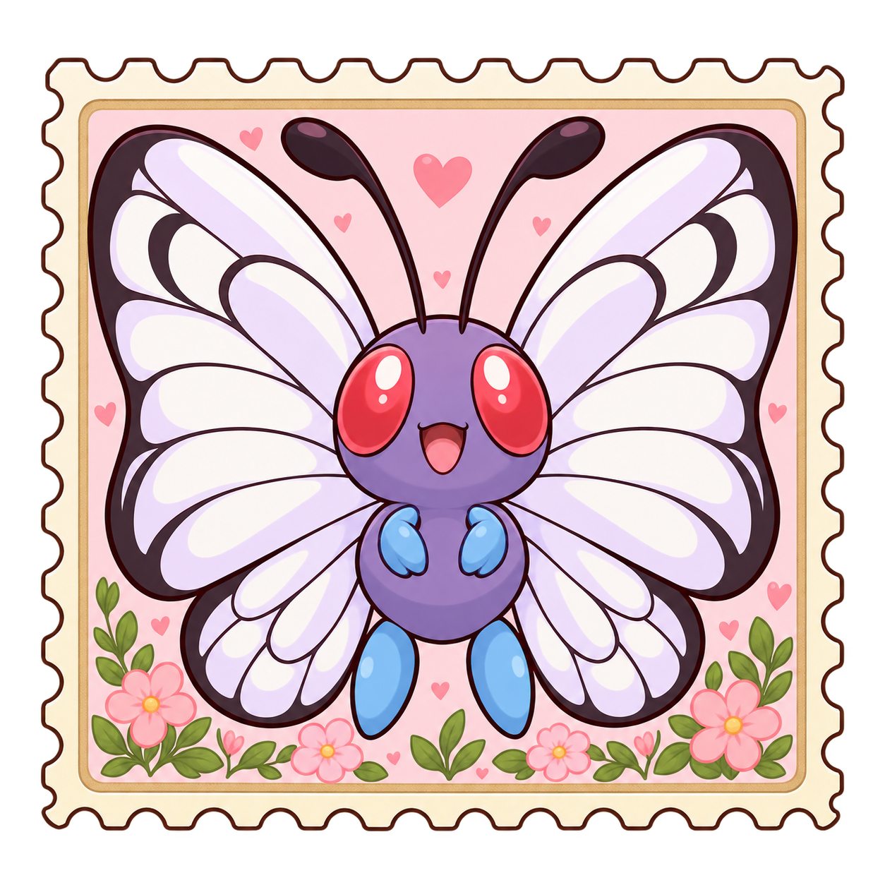 Illustrative purple butterfly stamp